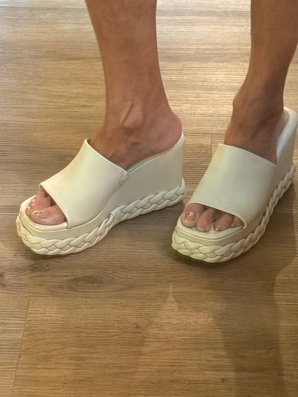 Dolce Vita White Braided Platform Slide Sandals